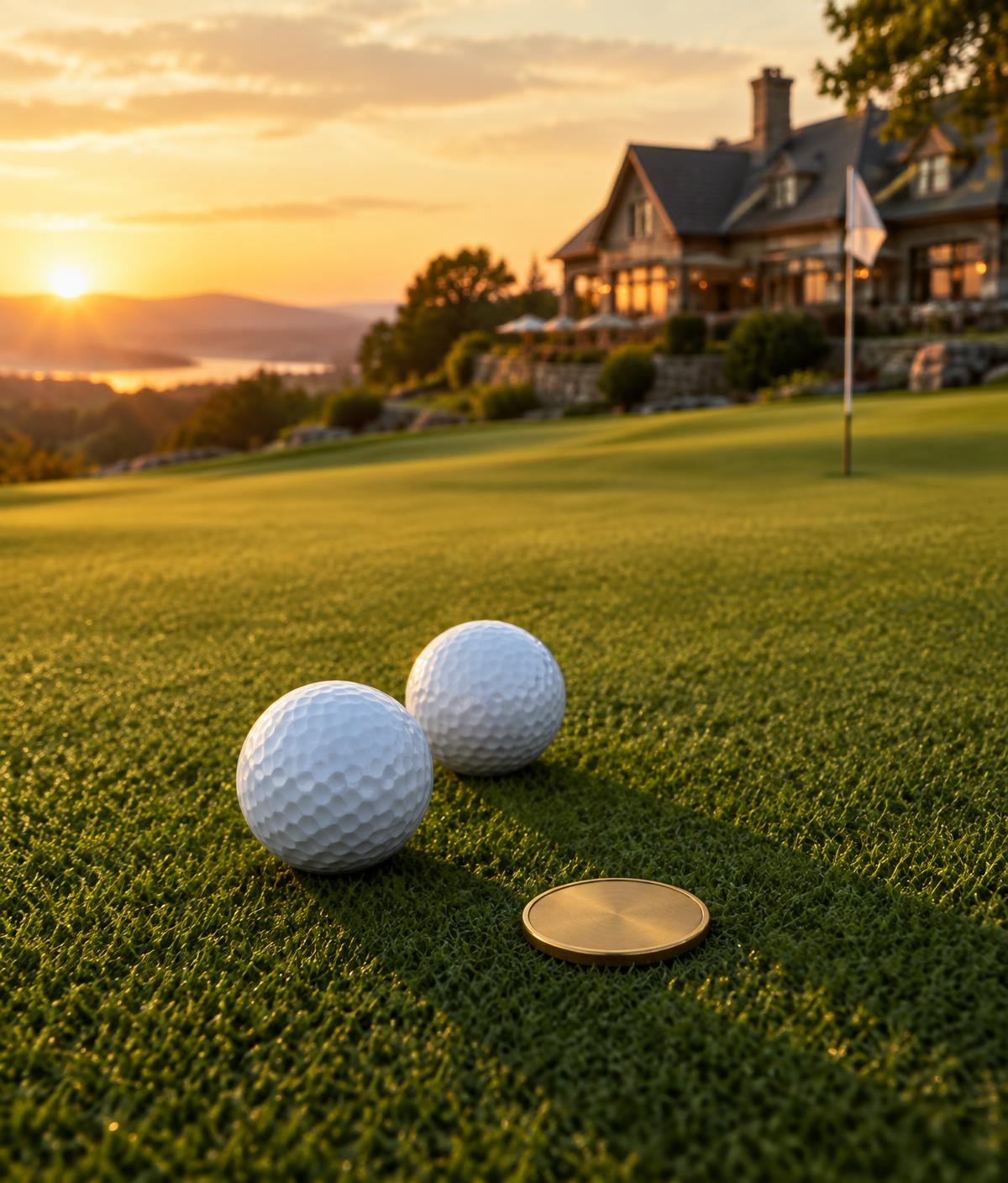 Golf balls on an elevated putting green