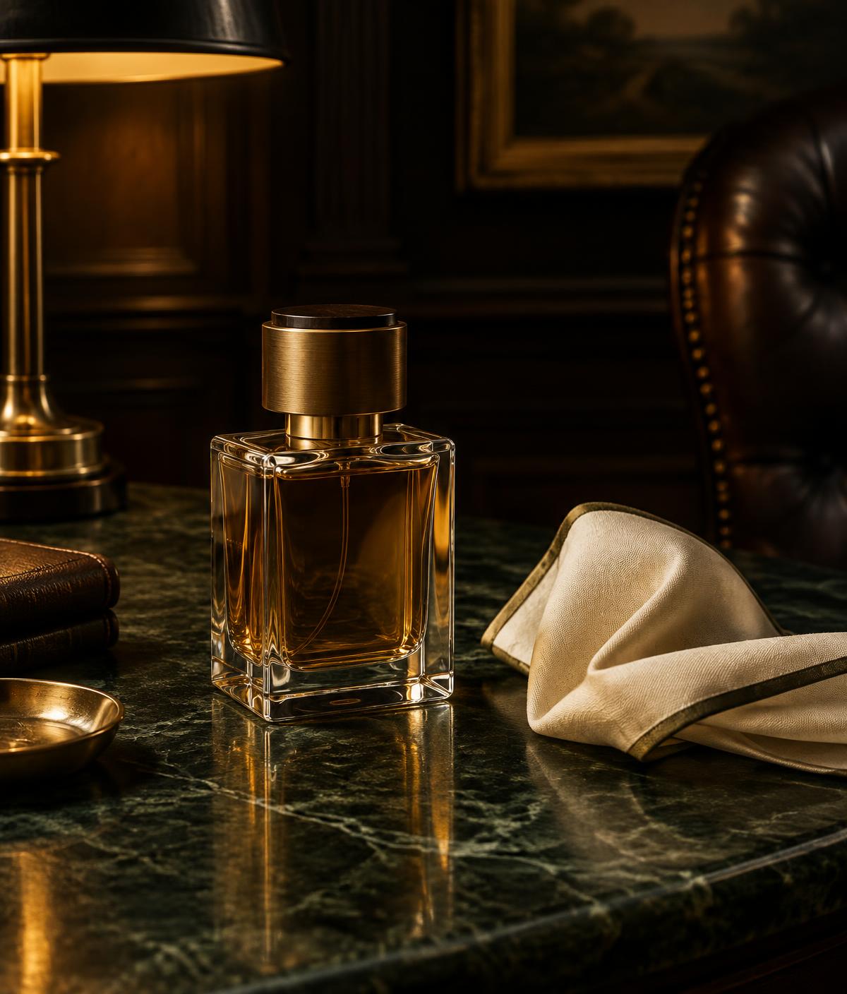 Luxury fragrance on dark green stone